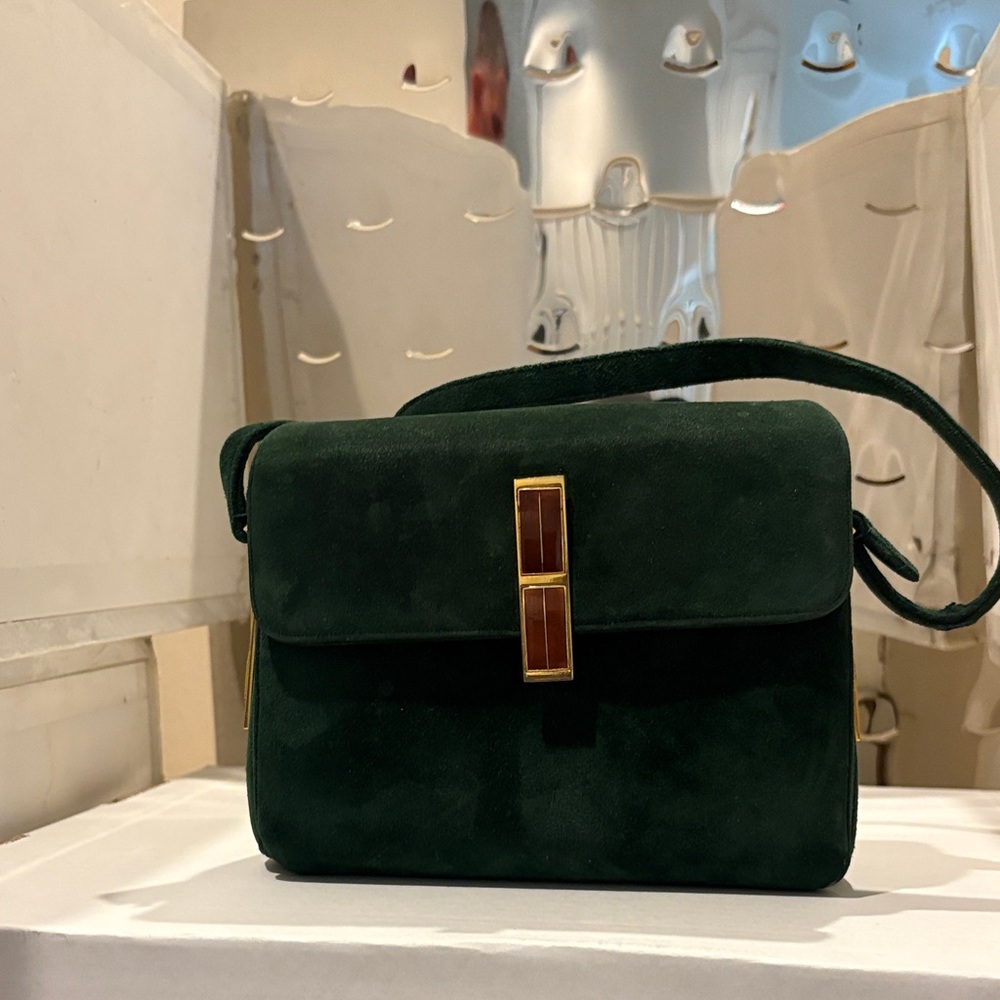 Judith Leiber Dark Green Suede Crossbody Bag With Coin Purse